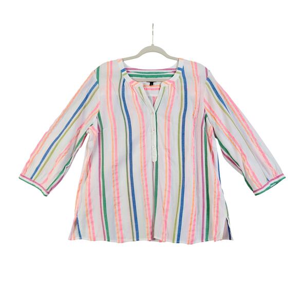Talbots Womens Sensational Stripe Popover Top Size XL Petite Multicolor Striped - Picture 2 of 10